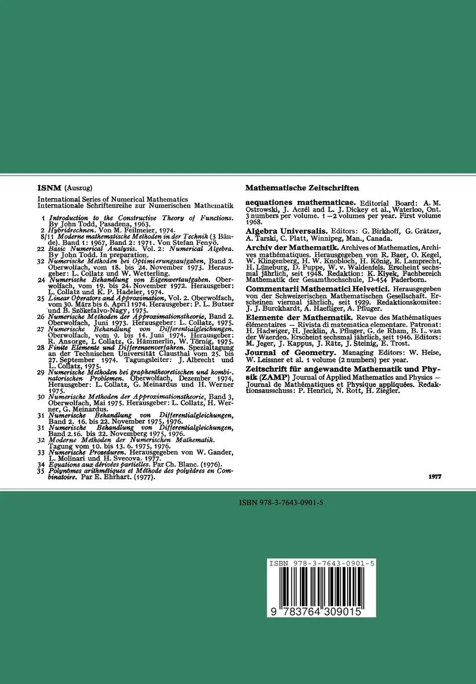 Rückseite: 9783764309015 | Grundstrukturen der Analysis I | W. Gähler | Taschenbuch | viii | 1977
