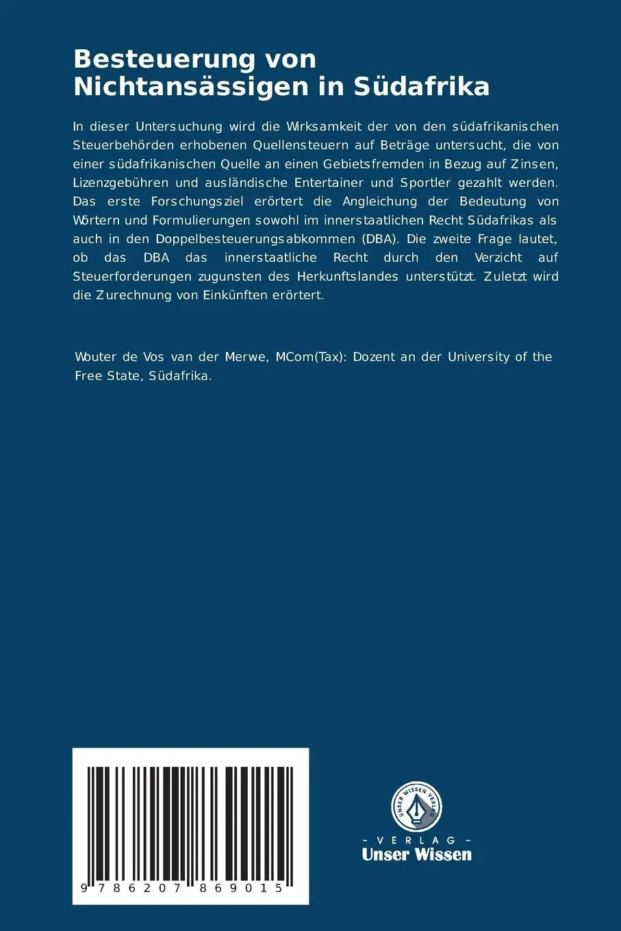 Rückseite: 9786207869015 | Besteuerung von Nichtansässigen in Südafrika | Wouter van der Merwe