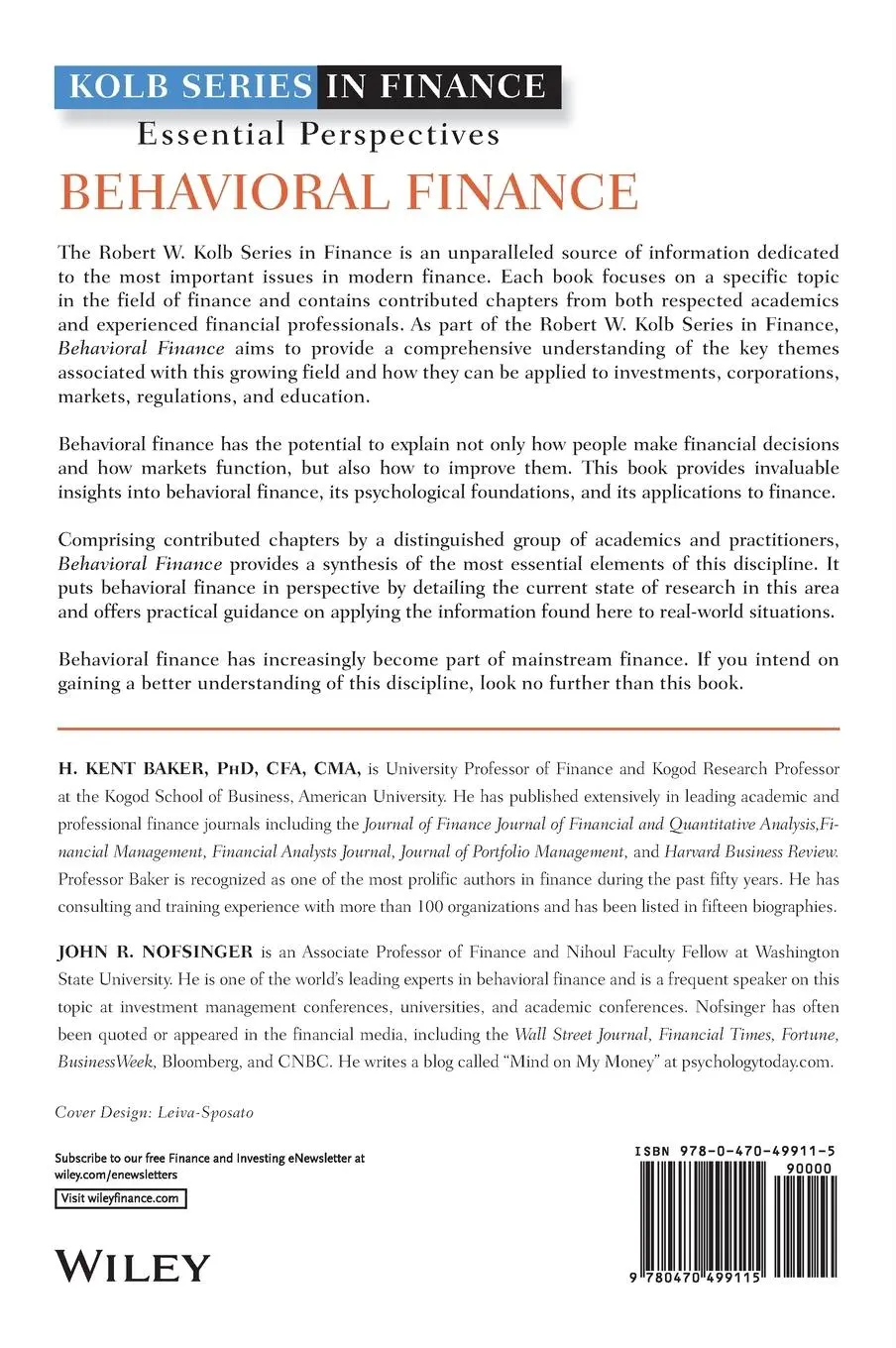 Rückseite: 9780470499115 | Behavioral Finance | Investors, Corporations, and Markets | Buch