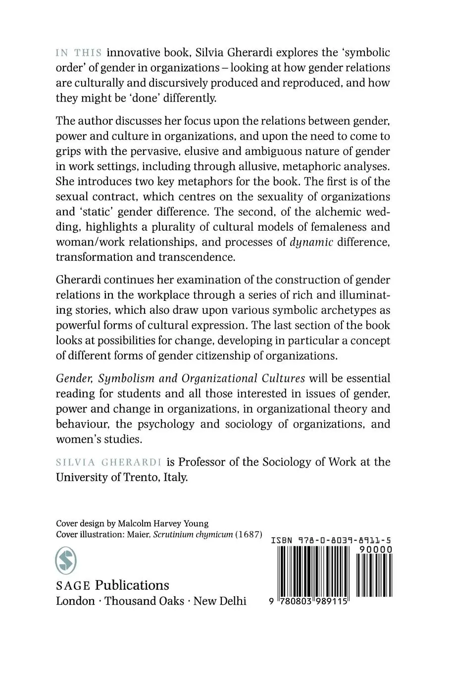 Rückseite: 9780803989115 | Gender, Symbolism and Organizational Cultures | Silvia Gherardi | Buch