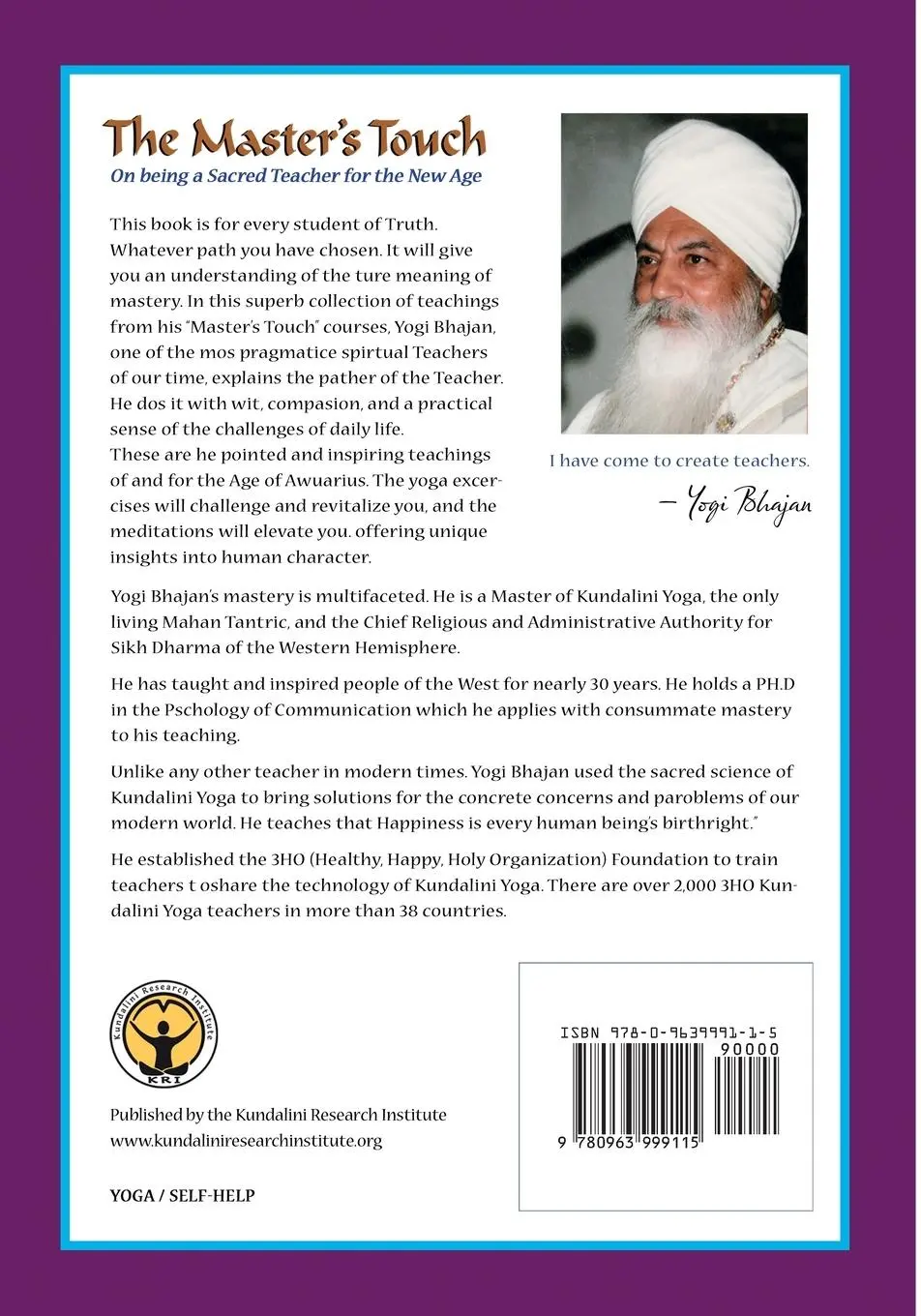 Rückseite: 9780963999115 | The Master's Touch | Yogi Bhajan | Taschenbuch | Englisch | 1997