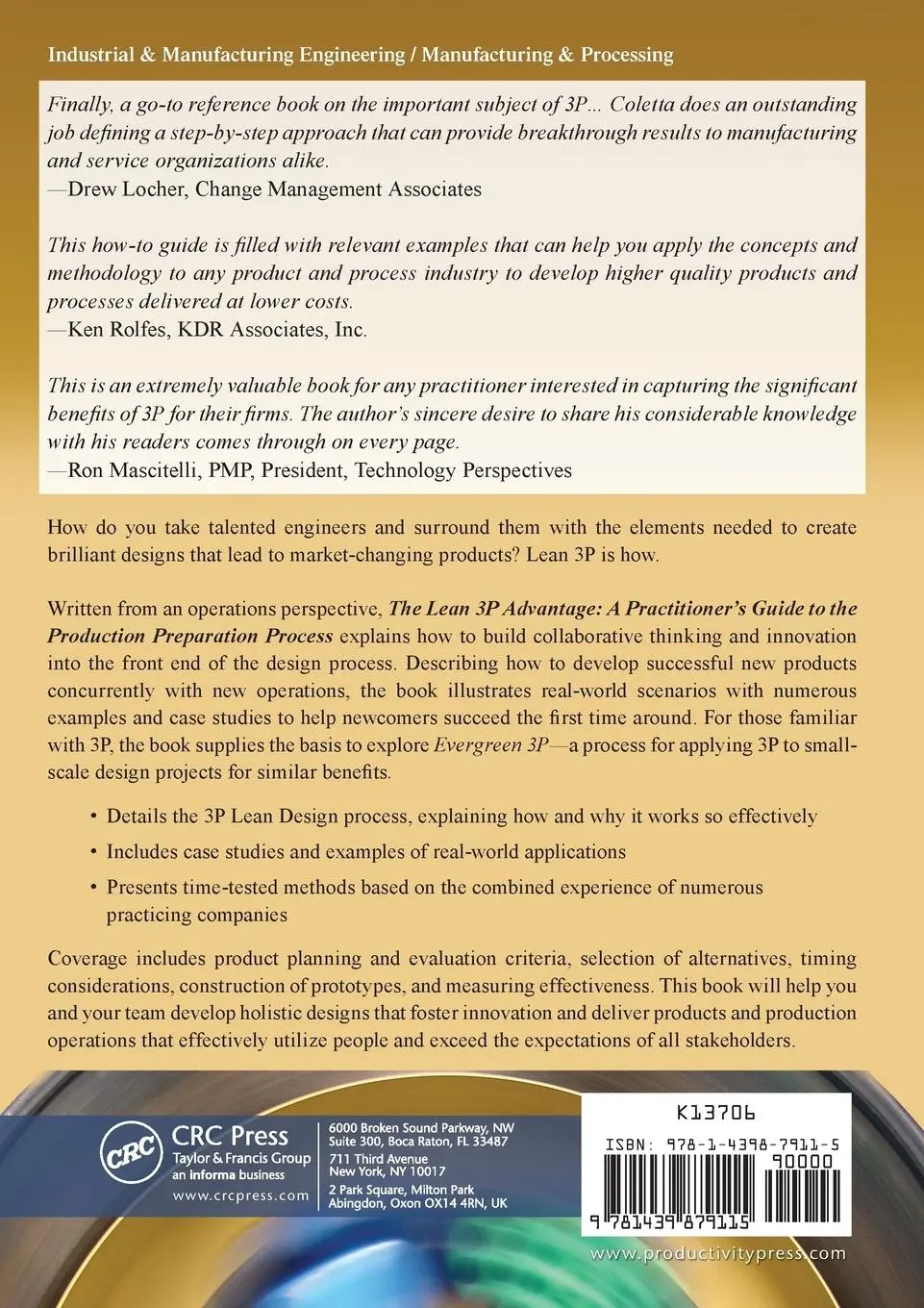 Rückseite: 9781439879115 | The Lean 3P Advantage | Allan R. Coletta | Taschenbuch | Englisch