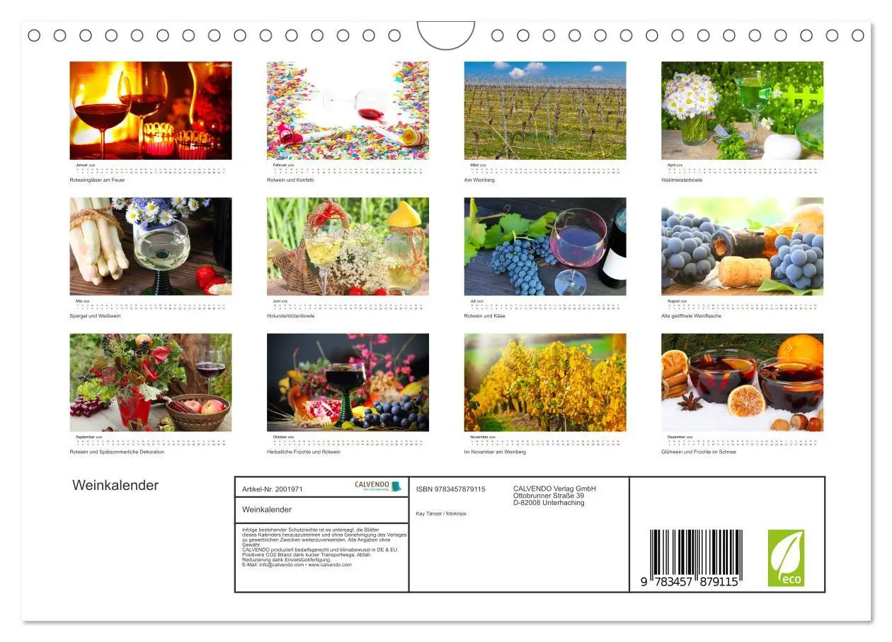 Bild: 9783457879115 | Weinkalender (Wandkalender 2026 DIN A4 quer), CALVENDO Monatskalender