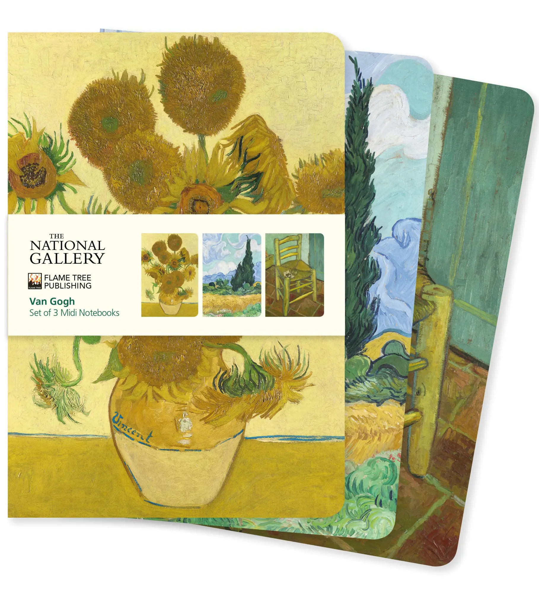 Flame Tree Publishing National Gallery, Van Gogh Set Of 3 Midi Notebooks