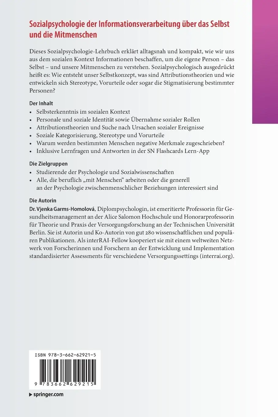 Rückseite: 9783662629215 | Sozialpsychologie der Informationsverarbeitung über das Selbst und...