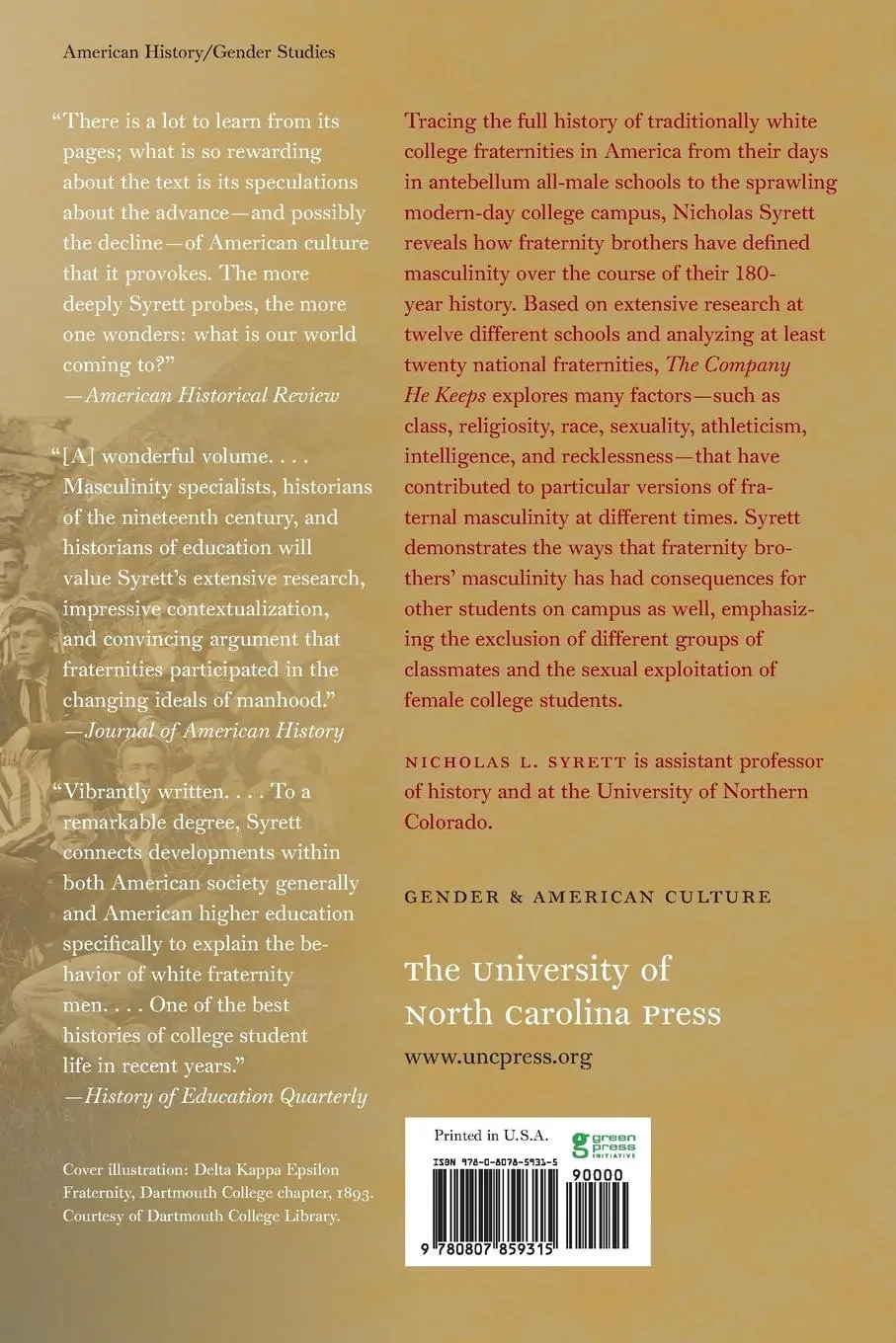 Rückseite: 9780807859315 | The Company He Keeps | A History of White College Fraternities | Buch
