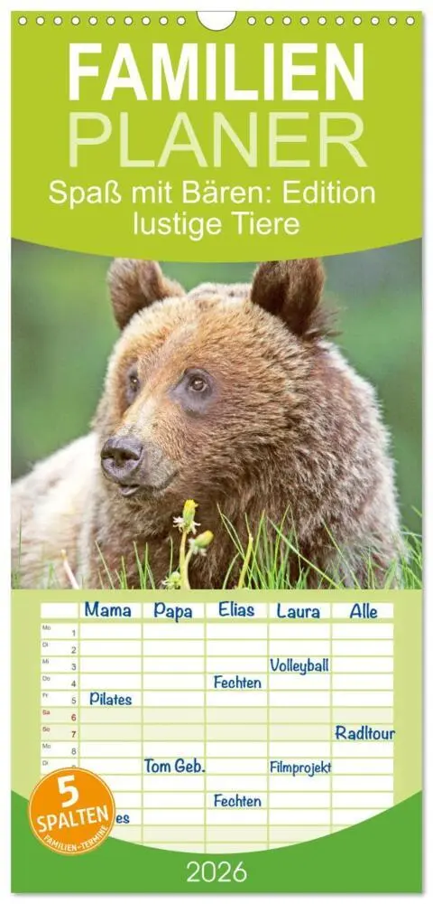 Cover: 9783516499315 | Familienplaner 2026 - Spaß mit Bären: Edition lustige Tiere mit 5...