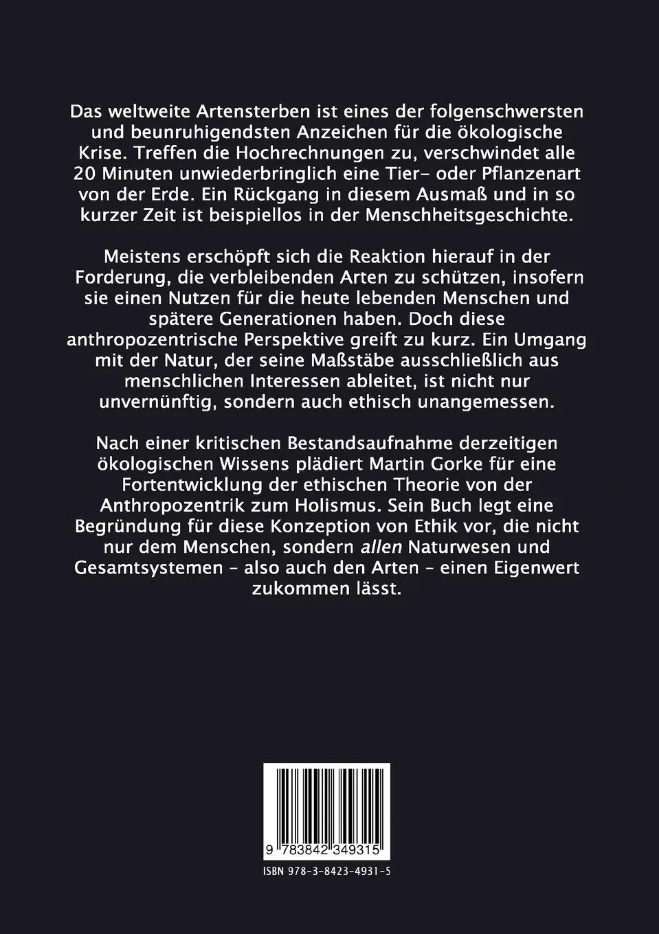 Rückseite: 9783842349315 | Artensterben | Von der ökologischen Theorie zum Eigenwert der Natur