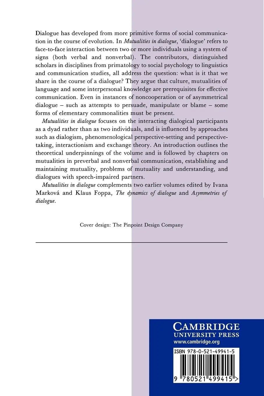 Rückseite: 9780521499415 | Mutualities in Dialogue | Ivana Markova (u. a.) | Taschenbuch | 2010