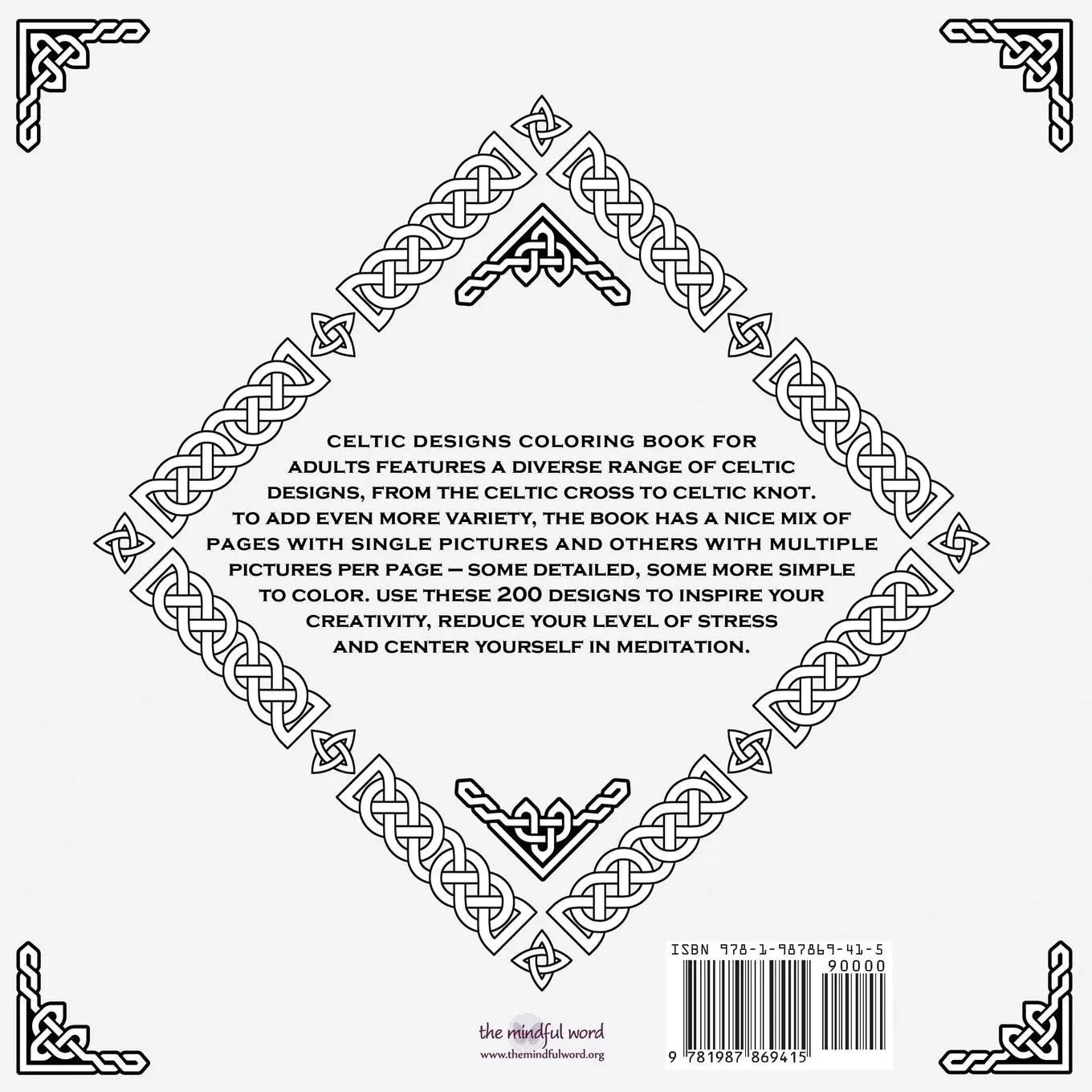 Rückseite: 9781987869415 | Celtic Designs Coloring Book for Adults | The Mindful Word | Buch