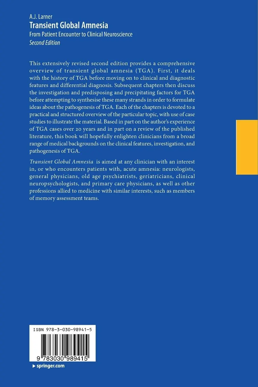 Rückseite: 9783030989415 | Transient Global Amnesia | A. J. Larner | Taschenbuch | xix | Englisch