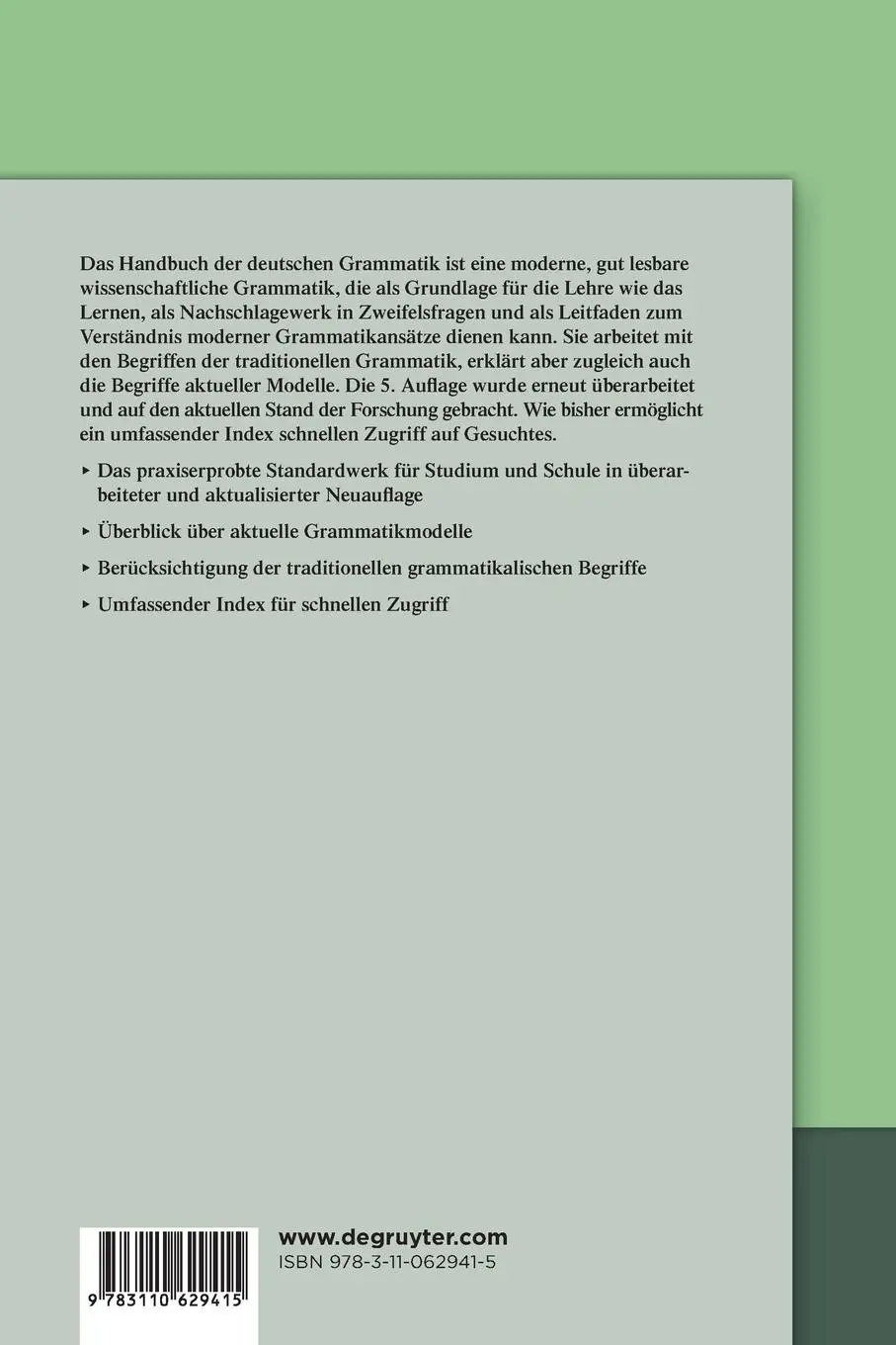 Rückseite: 9783110629415 | Handbuch der Deutschen Grammatik | Elke Hentschel (u. a.) | Buch | X