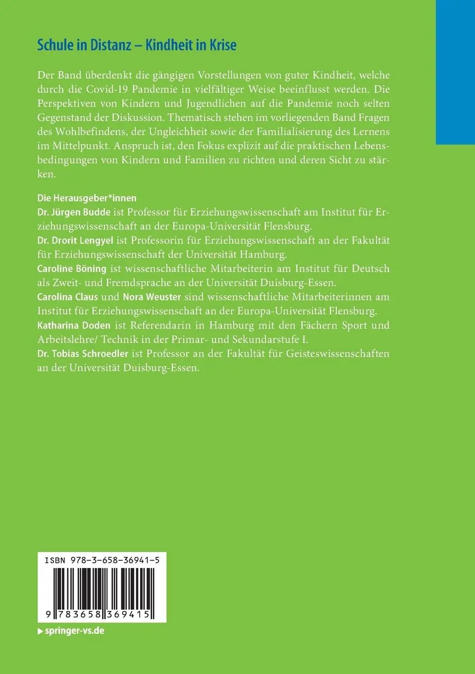 Rückseite: 9783658369415 | Schule in Distanz - Kindheit in Krise | Jürgen Budde (u. a.) | Buch