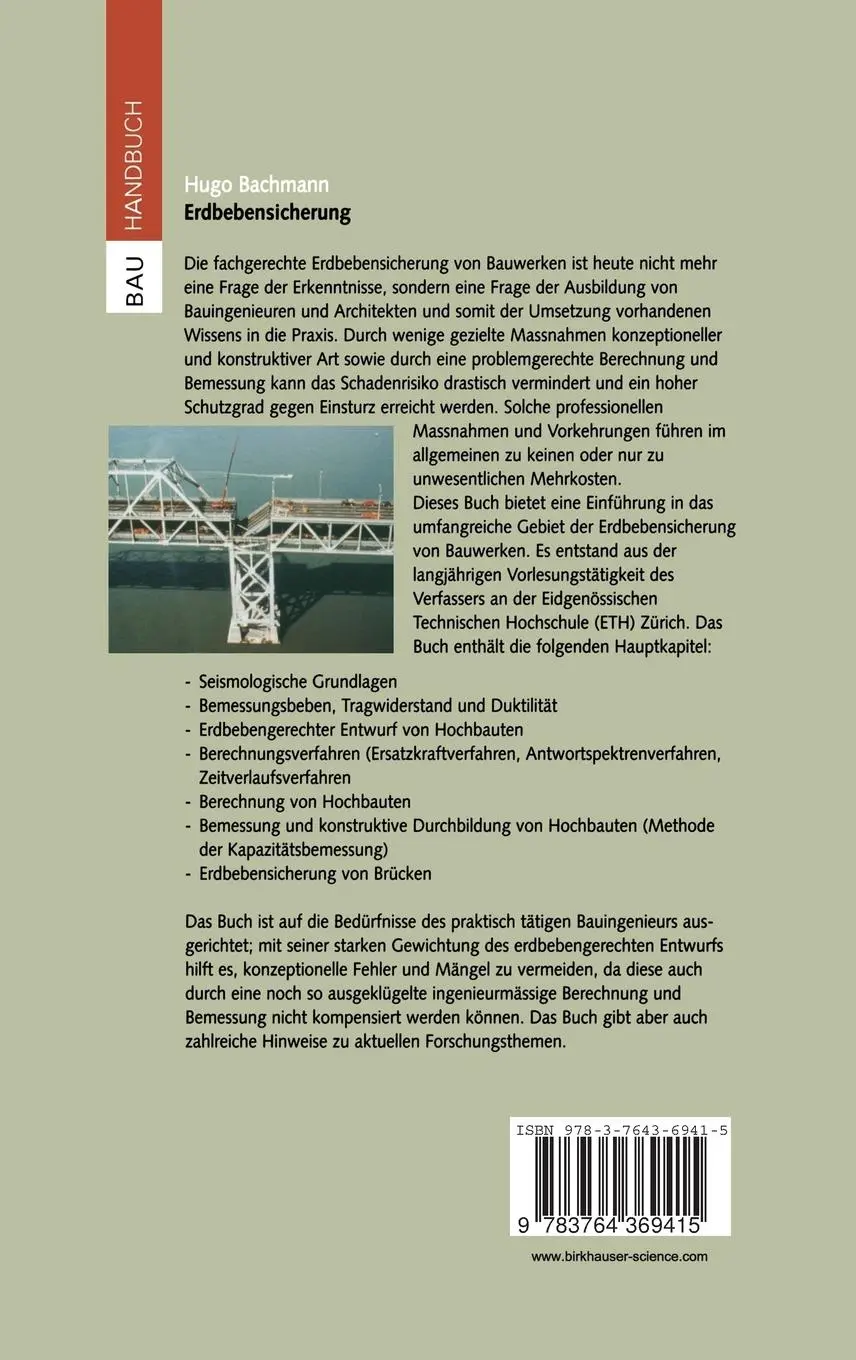 Rückseite: 9783764369415 | Erdbebensicherung von Bauwerken | Hugo Bachmann | Buch | xv | Deutsch