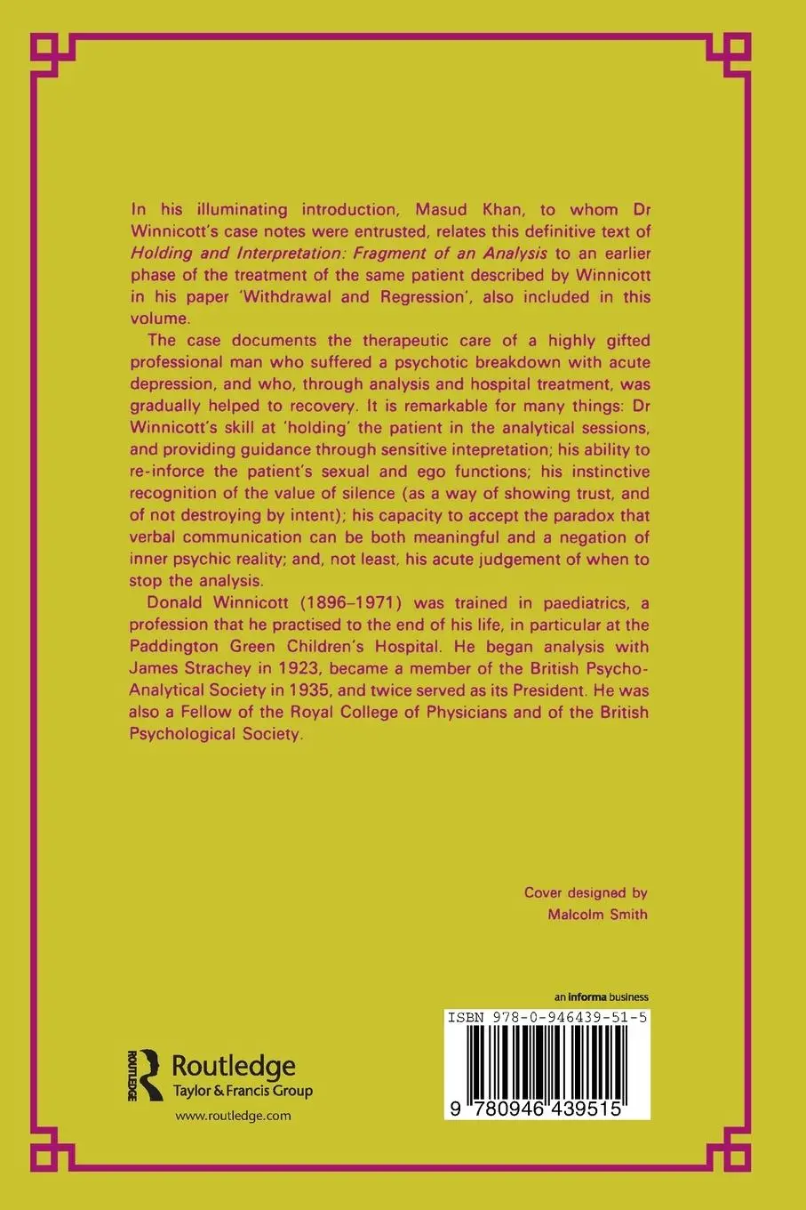 Rückseite: 9780946439515 | Holding and Interpretation | Fragment of an Analysis | Winnicott