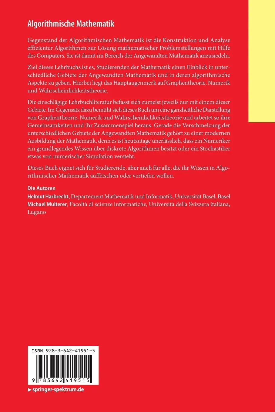 Rückseite: 9783642419515 | Algorithmische Mathematik | Graphen, Numerik und Probabilistik | Buch