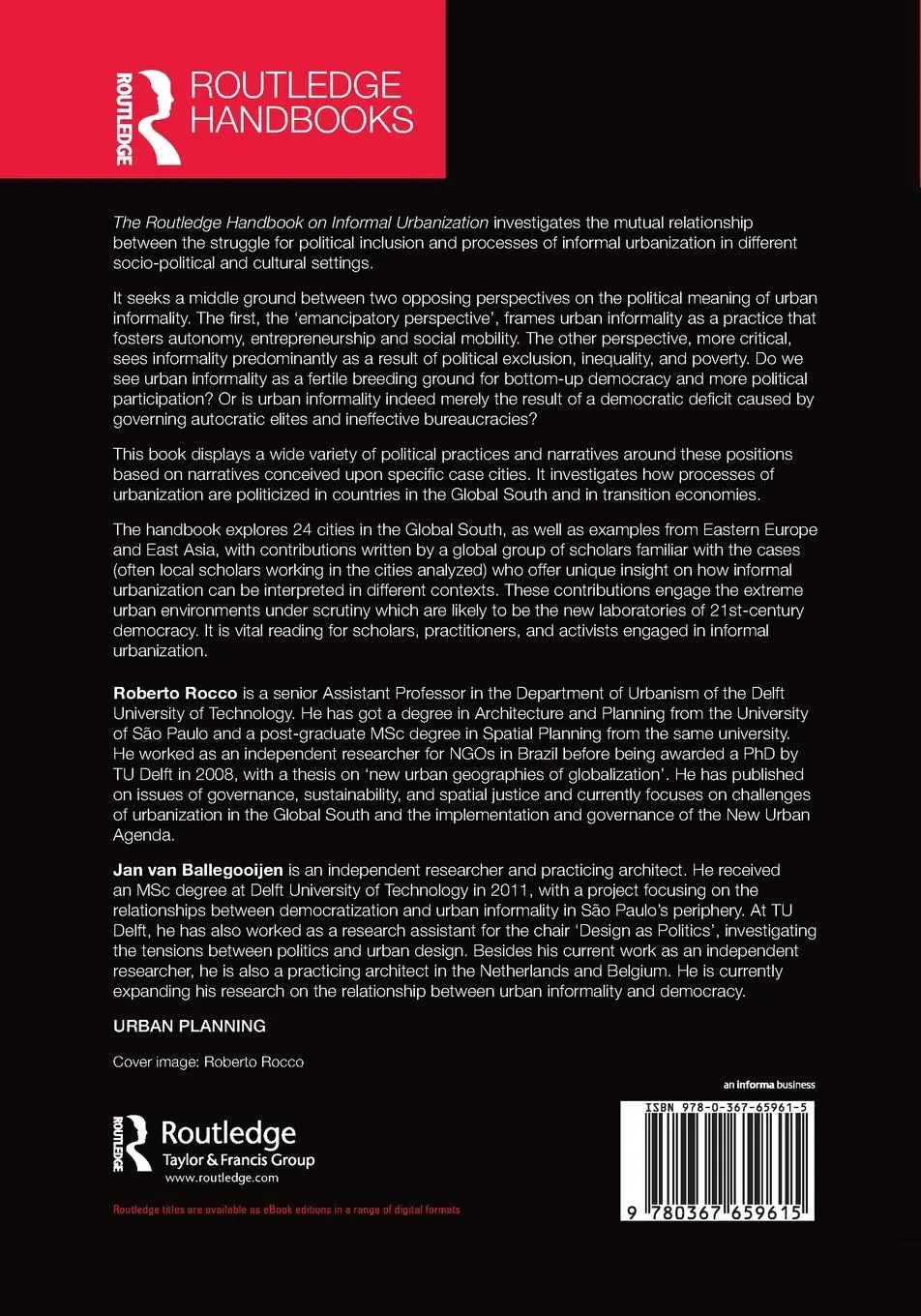 Rückseite: 9780367659615 | The Routledge Handbook on Informal Urbanization | Rocco (u. a.) | Buch