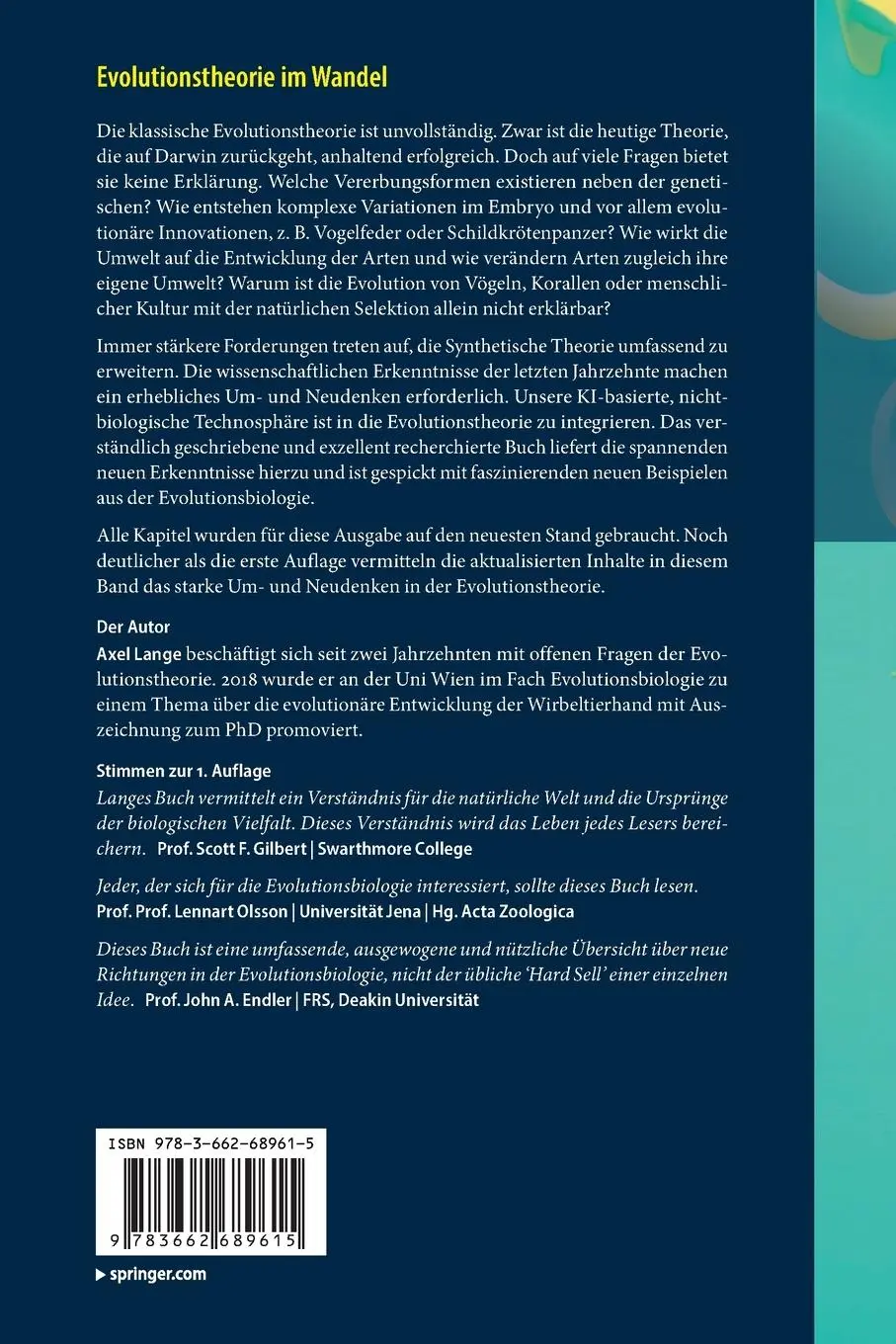 Rückseite: 9783662689615 | Evolutionstheorie im Wandel | Ist Darwin überholt? | Axel Lange | Buch