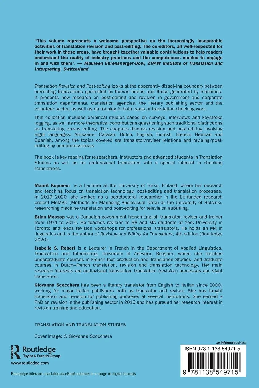 Rückseite: 9781138549715 | Translation Revision and Post-editing | Maarit Koponen (u. a.) | Buch
