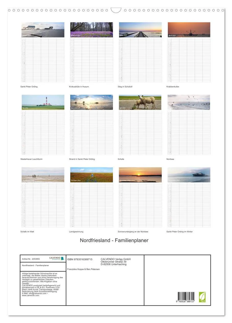 Bild: 9783516389715 | Nordfriesland - Familienplaner (Wandkalender 2026 DIN A2 hoch),...