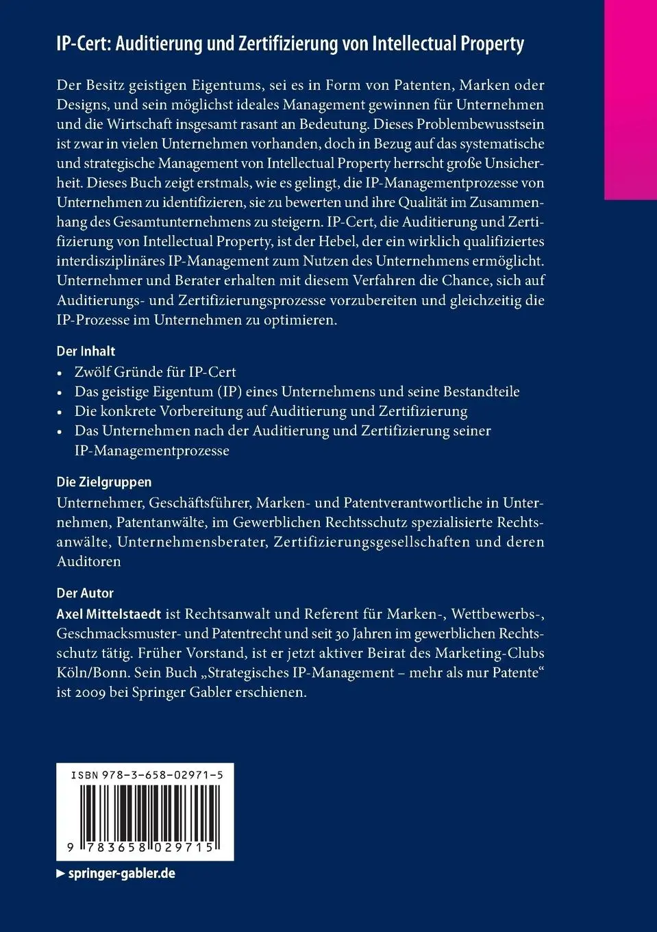 Rückseite: 9783658029715 | IP-Cert: Auditierung und Zertifizierung von Intellectual Property
