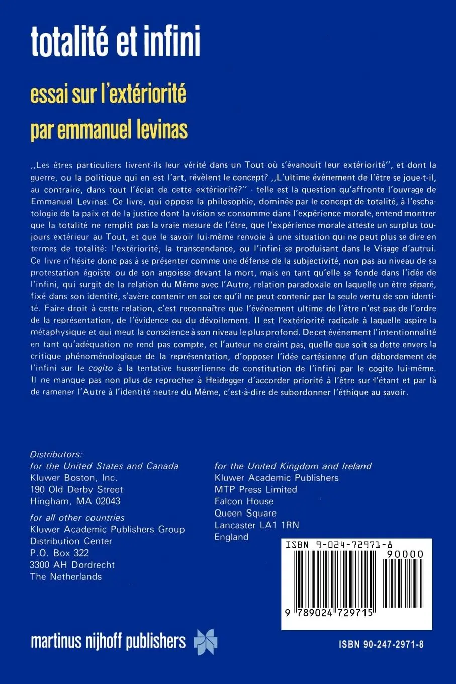 Rückseite: 9789024729715 | Totalité et infini | Essai sur l'extériorité | E. Levinas | Buch | xix