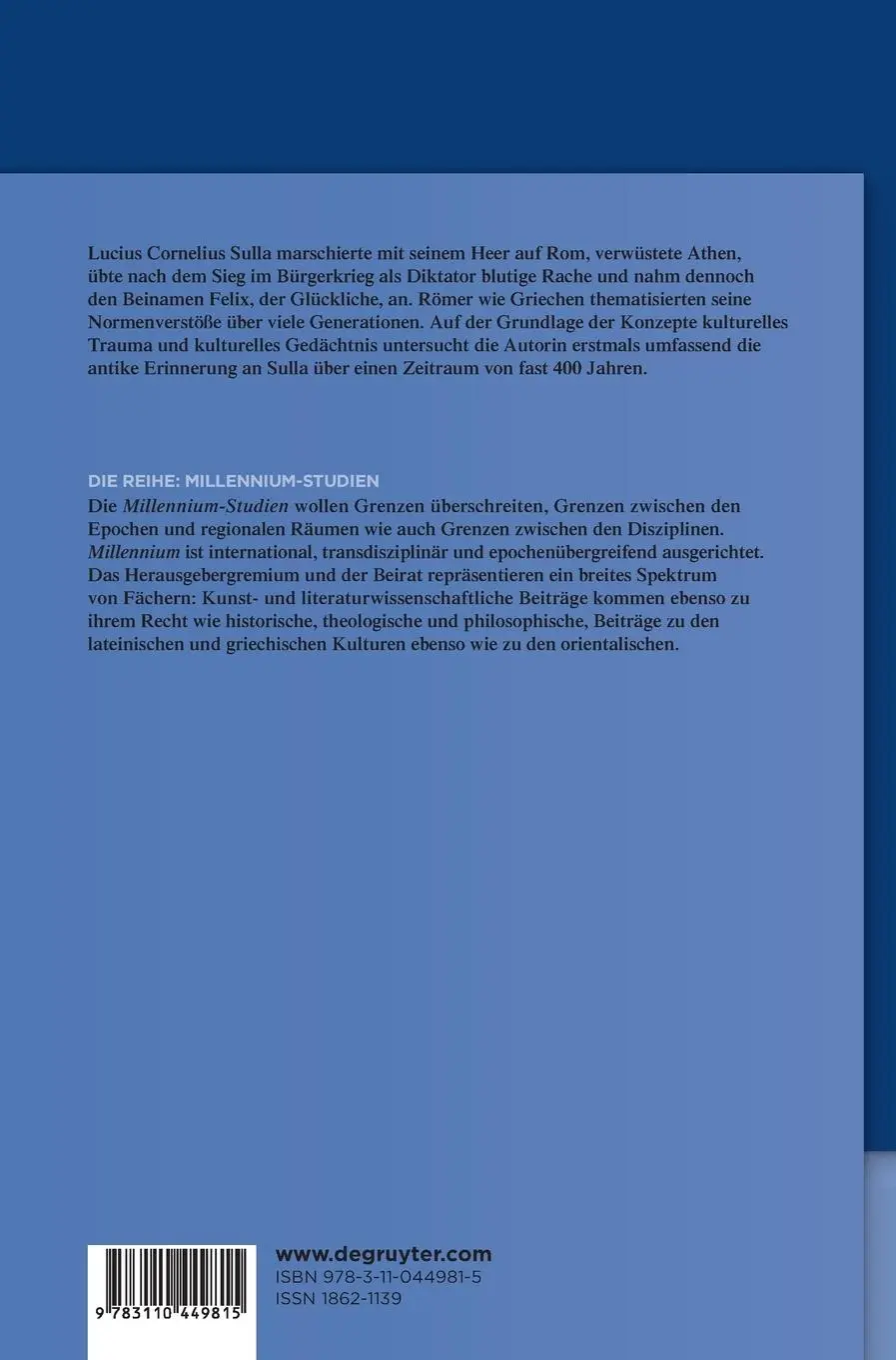 Rückseite: 9783110449815 | Lucius Cornelius Sulla in der antiken Erinnerung | Alexandra Eckert