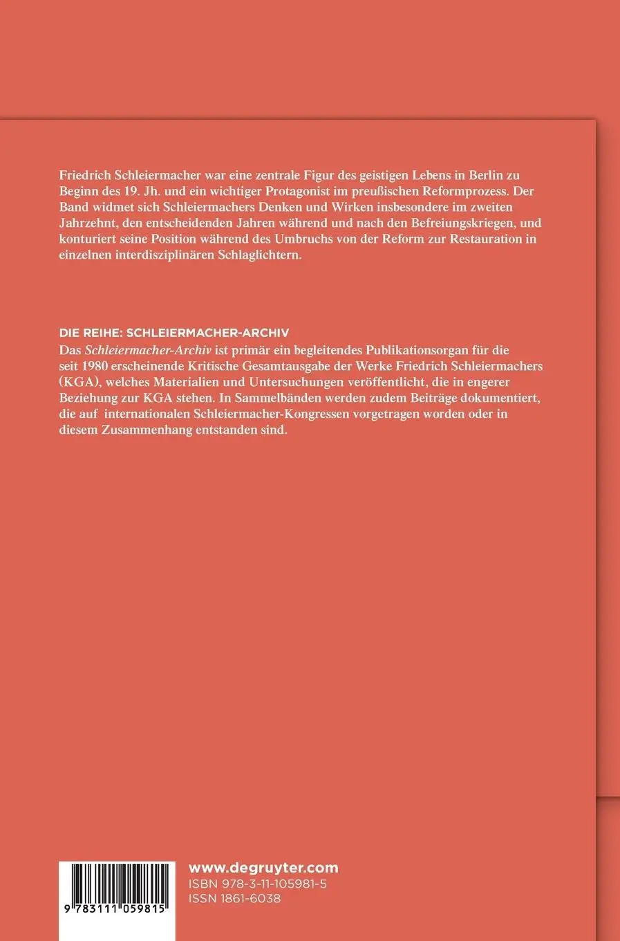 Rückseite: 9783111059815 | Friedrich Schleiermacher zwischen Reform und Restauration | Buch | XV