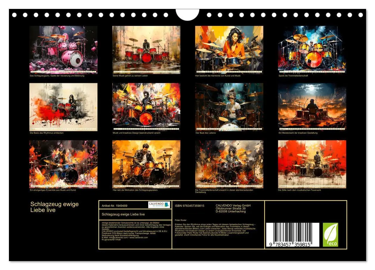 Bild: 9783457359815 | Schlagzeug ewige Liebe live (Wandkalender 2026 DIN A4 quer),...