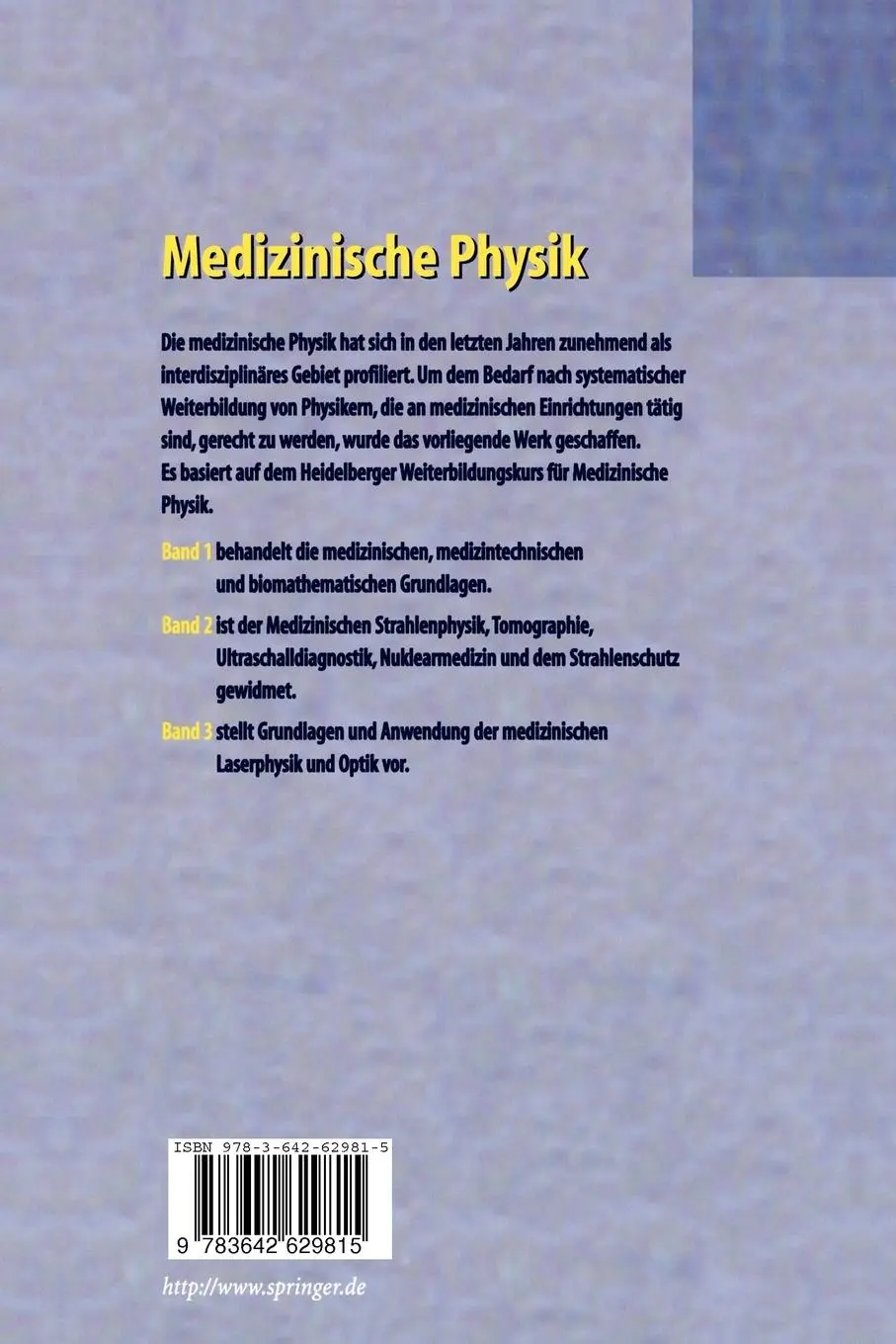 Rückseite: 9783642629815 | Medizinische Physik 2 | Medizinische Strahlenphysik | J. Bille (u. a.)