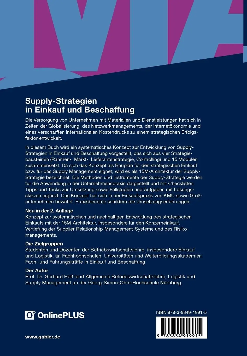 Rückseite: 9783834919915 | Supply-Strategien in Einkauf und Beschaffung | Gerhard Heß | Buch