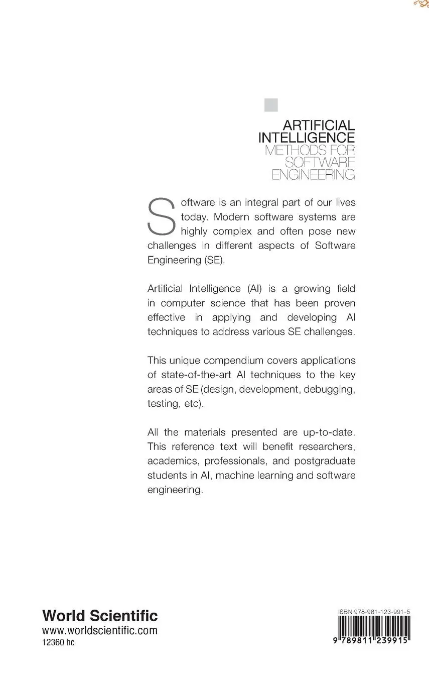 Rückseite: 9789811239915 | ARTIFICIAL INTELLIGENCE METHODS FOR SOFTWARE ENGINEERING | Kalech