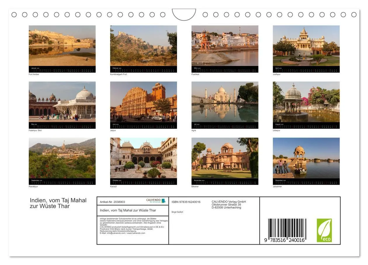 Bild: 9783516240016 | Indien, vom Taj Mahal zur Wüste Thar (Wandkalender 2026 DIN A4...