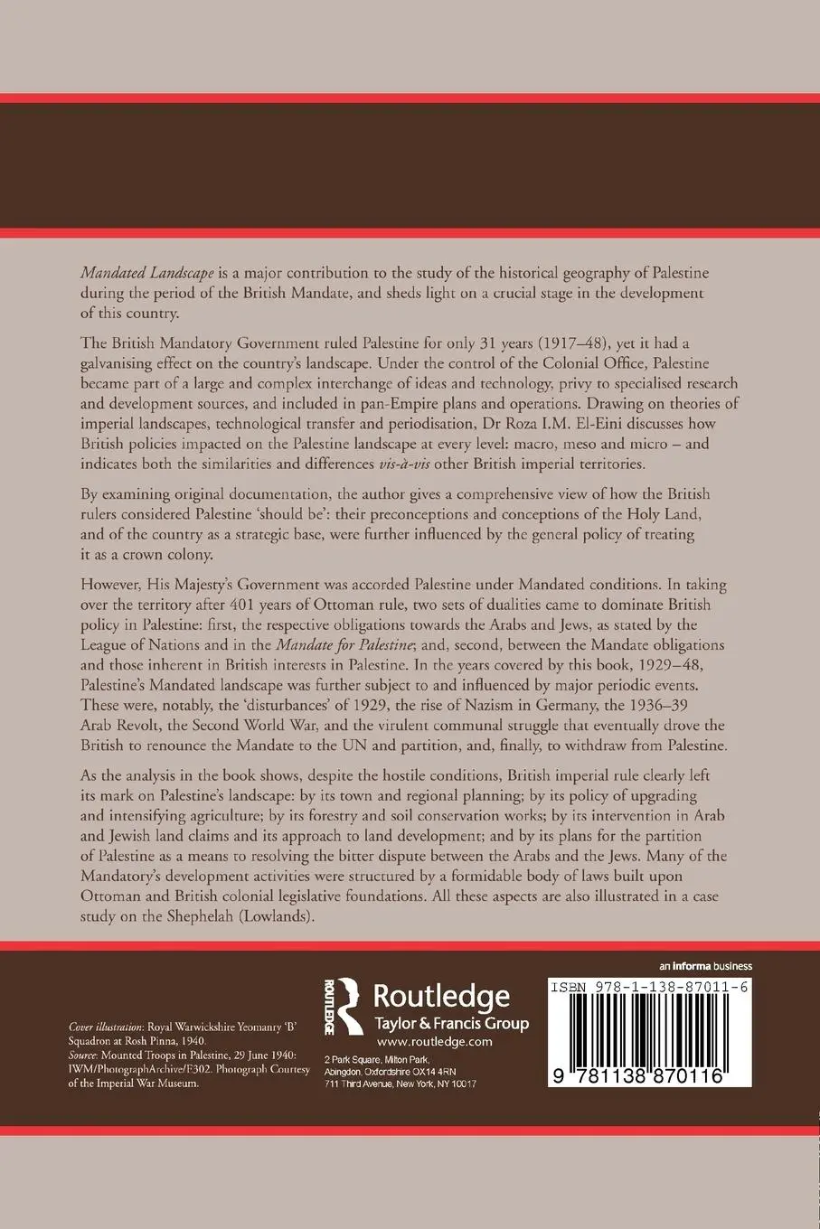 Rückseite: 9781138870116 | Mandated Landscape | British Imperial Rule in Palestine 1929-1948