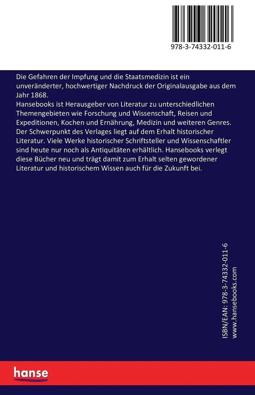 Rückseite: 9783743320116 | Die Gefahren der Impfung und die Staatsmedizin | Heinrich Preschers