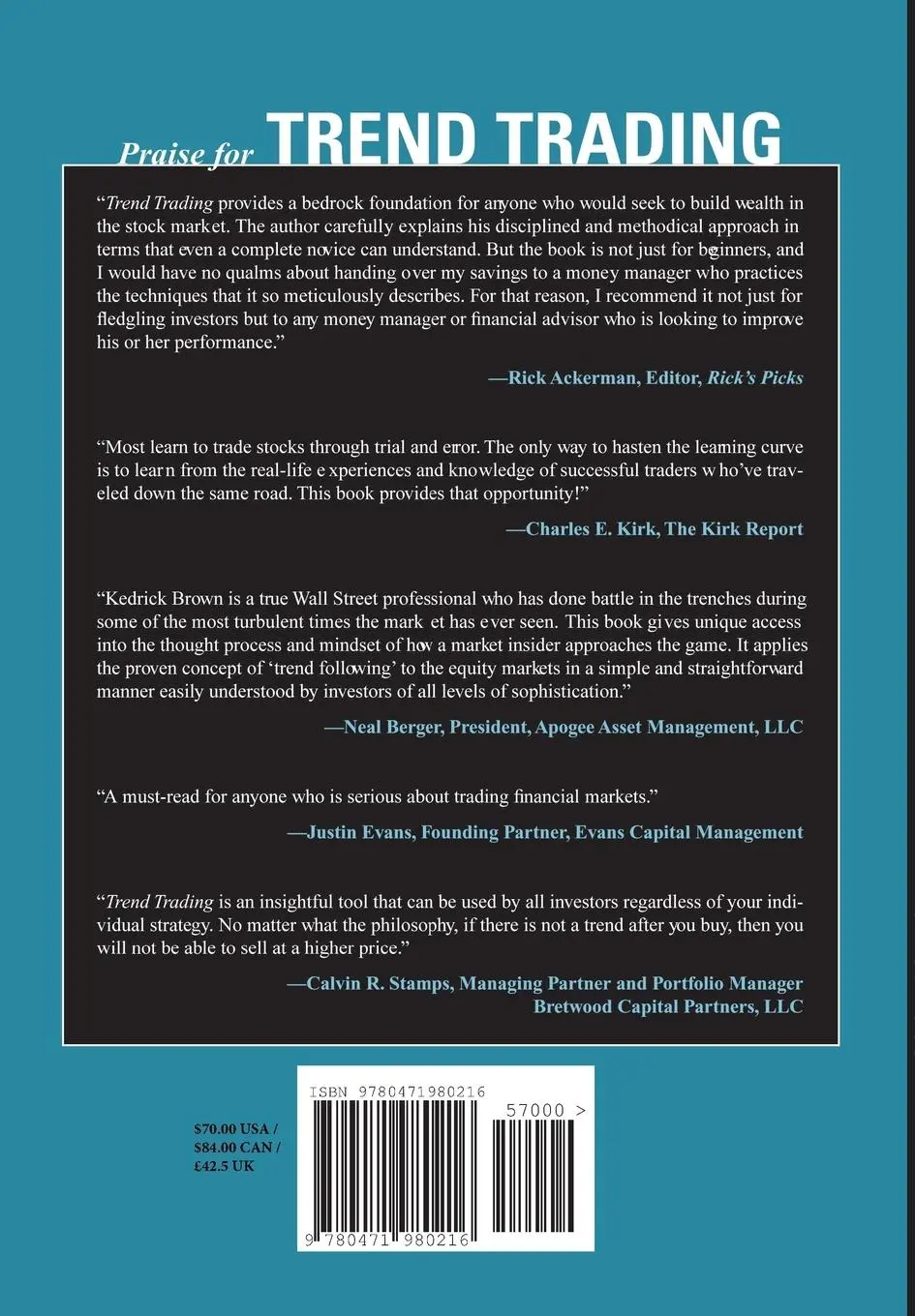 Cover: 9780471980216 | Trend Trading | Timing Market Tides | Kedrick Brown | Buch | 240 S.