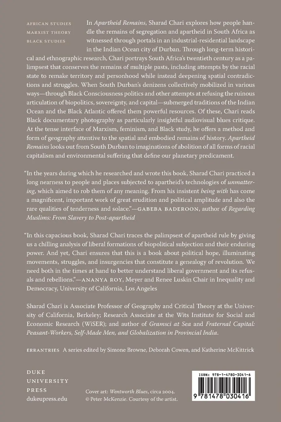 Rückseite: 9781478030416 | Apartheid Remains | Sharad Chari | Taschenbuch | Englisch | 2024