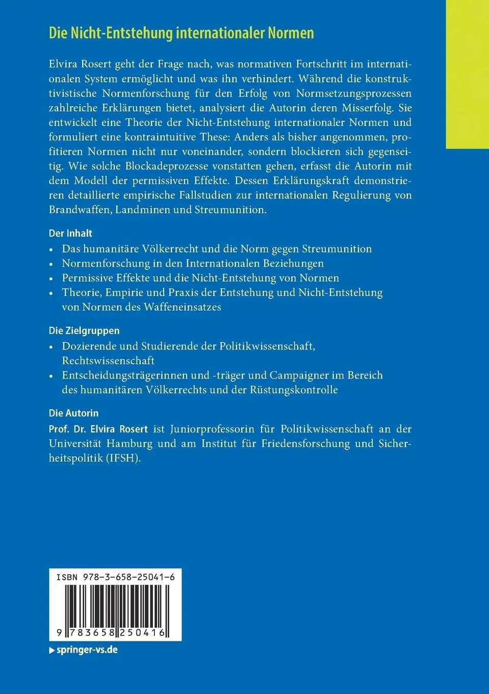 Rückseite: 9783658250416 | Die Nicht-Entstehung internationaler Normen | Elvira Rosert | Buch