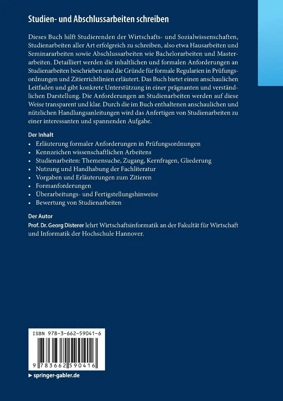 Rückseite: 9783662590416 | Studien- und Abschlussarbeiten schreiben | Georg Disterer | Buch | xi