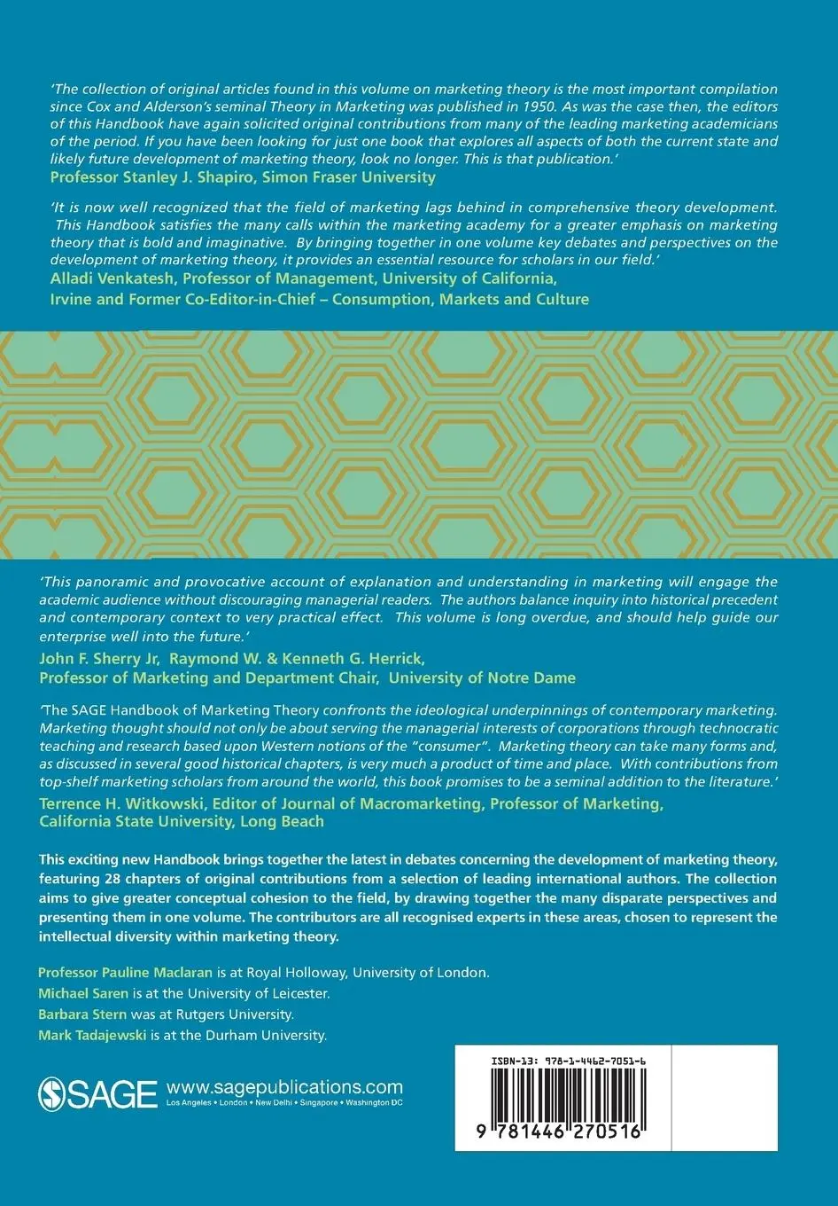 Rückseite: 9781446270516 | The SAGE Handbook of Marketing Theory | Pauline Maclaran (u. a.)