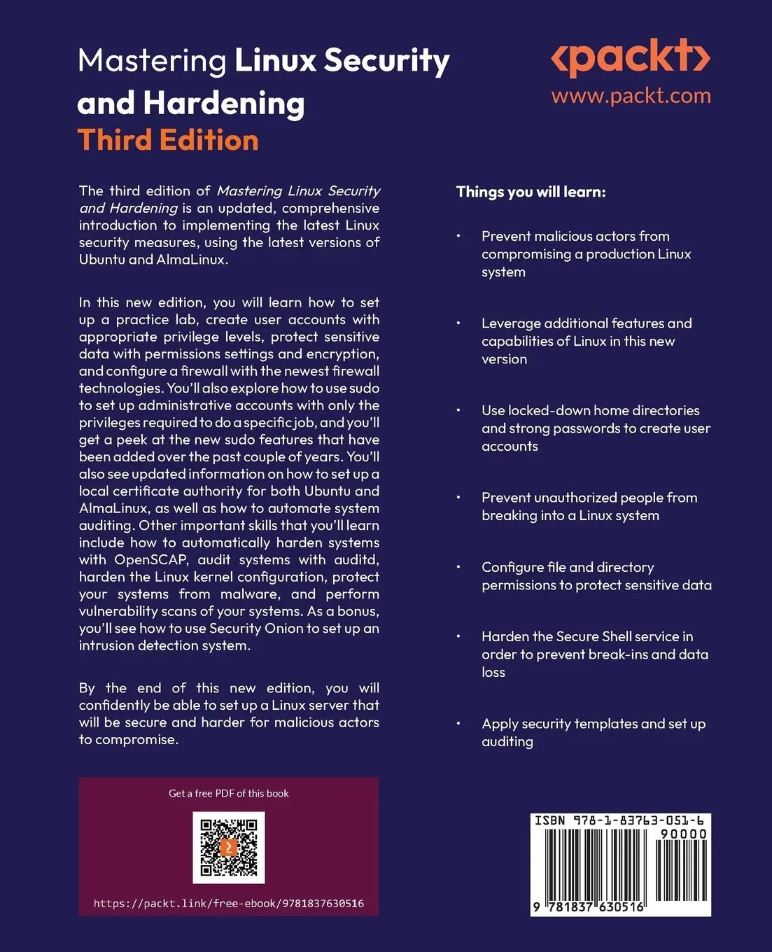 Rückseite: 9781837630516 | Mastering Linux Security and Hardening - Third Edition | Tevault
