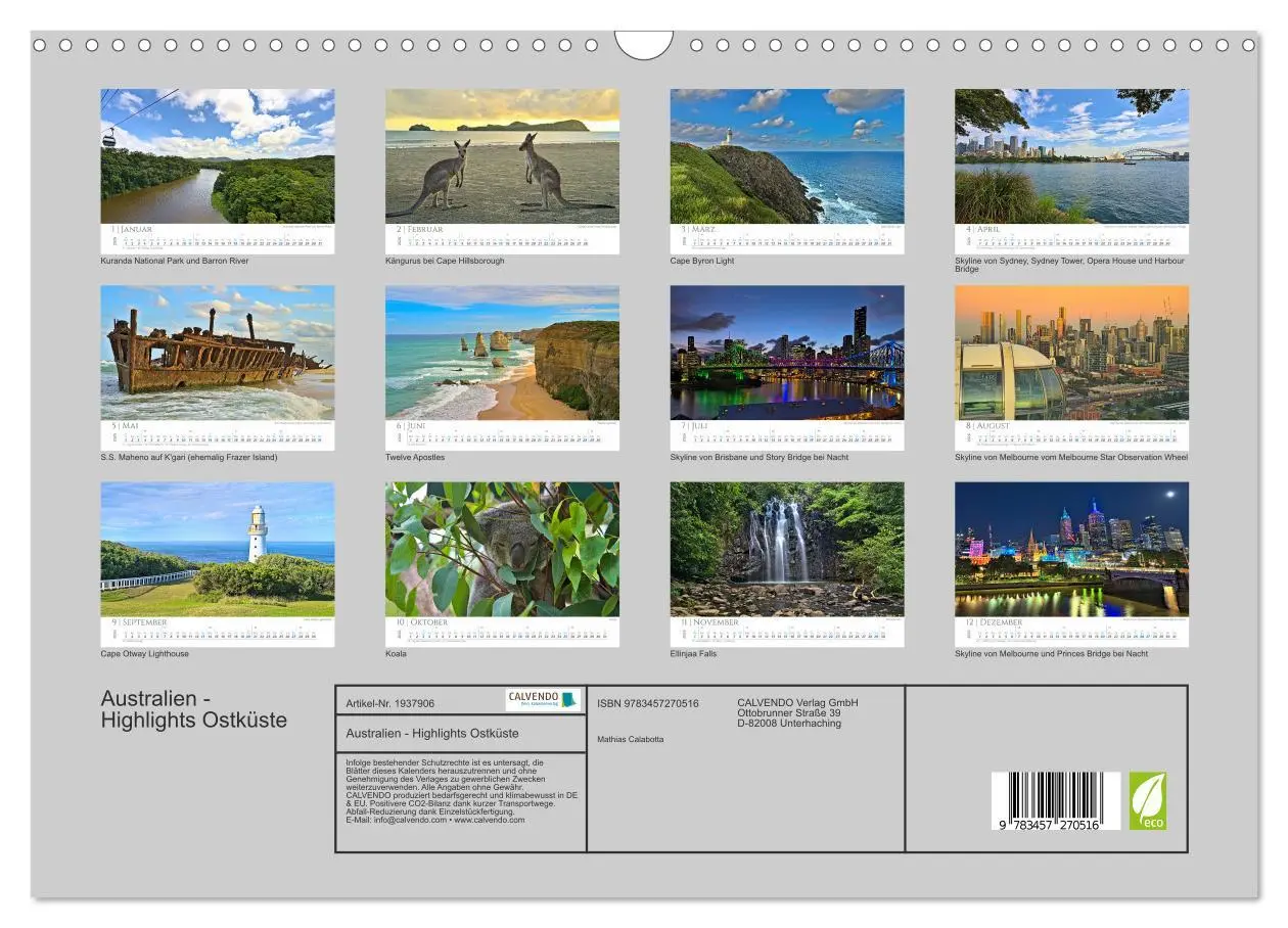 Bild: 9783457270516 | Australien - Highlights Ostküste (Wandkalender 2026 DIN A3 quer),...