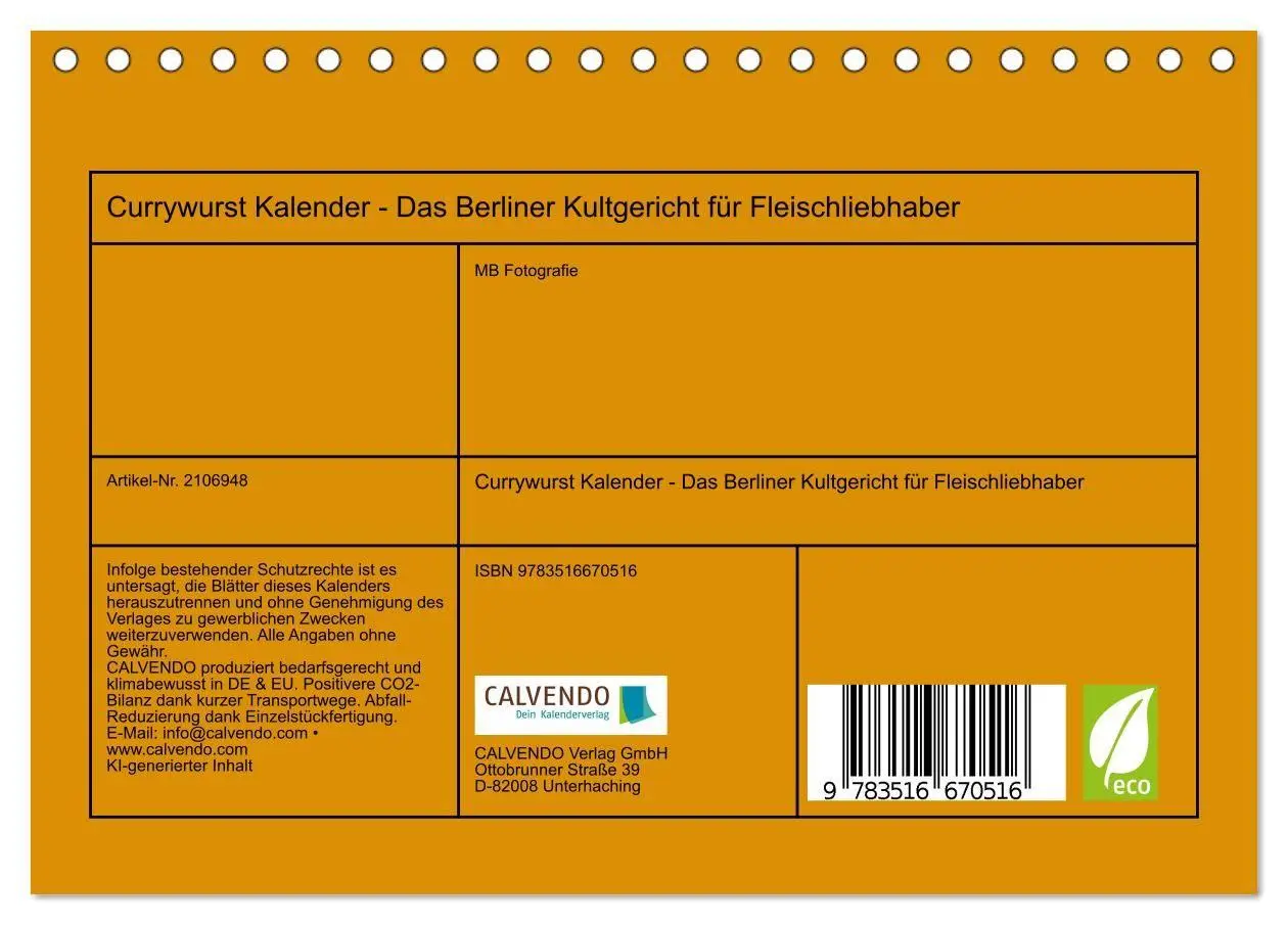Bild: 9783516670516 | Currywurst Kalender - Das Berliner Kultgericht für Fleischliebhaber...