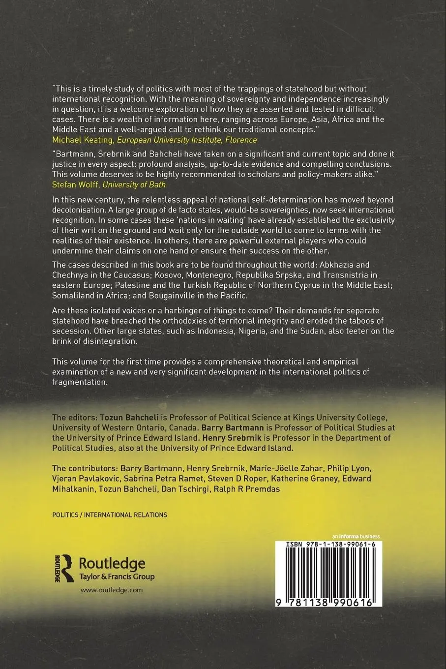 Rückseite: 9781138990616 | De Facto States | The Quest for Sovereignty | Tozun Bahcheli (u. a.)
