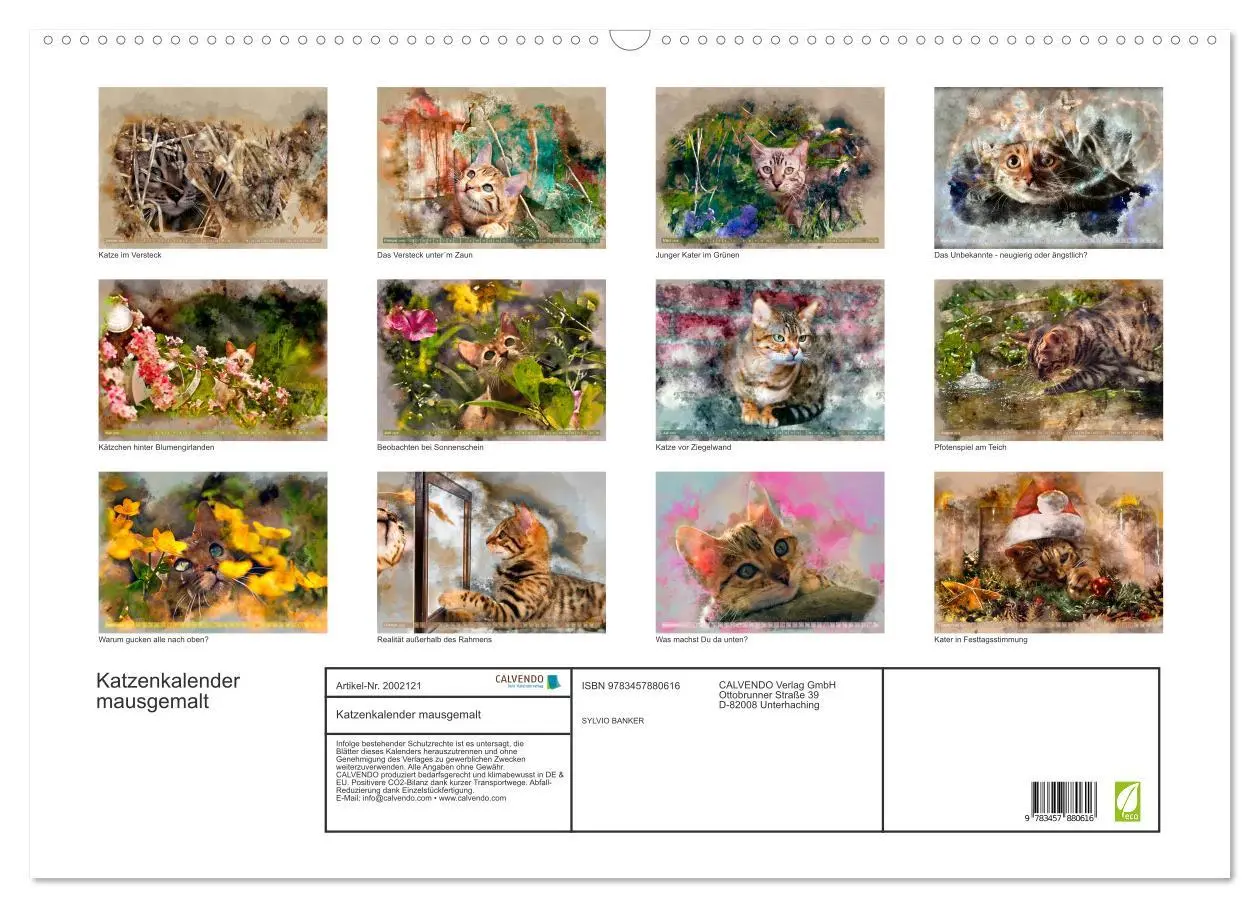 Bild: 9783457880616 | Katzenkalender mausgemalt (Wandkalender 2026 DIN A2 quer), CALVENDO...