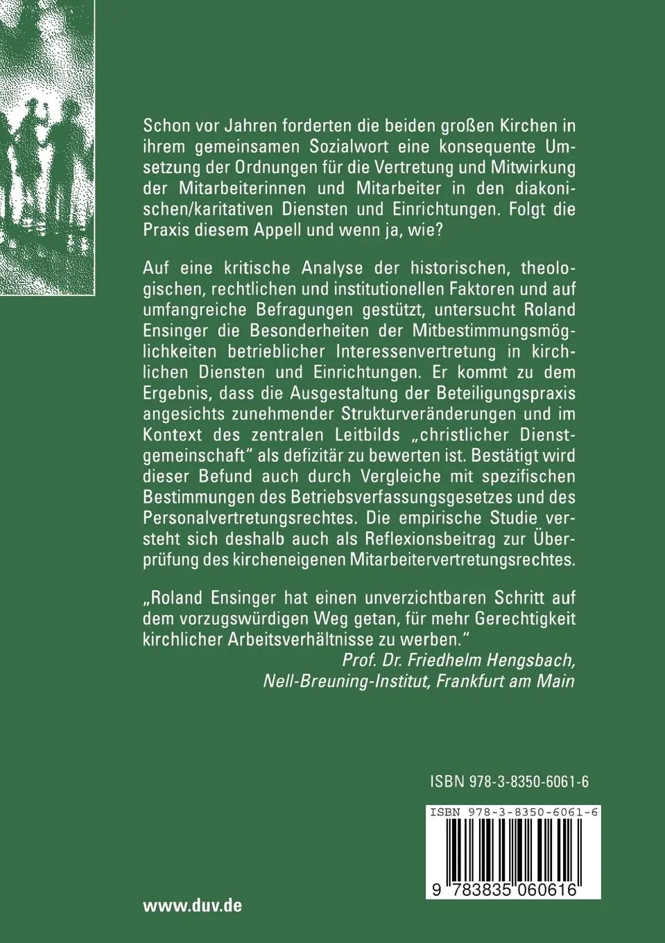 Rückseite: 9783835060616 | Betriebliche Mitbestimmung in Kirche und Diakonie | Roland Ensinger
