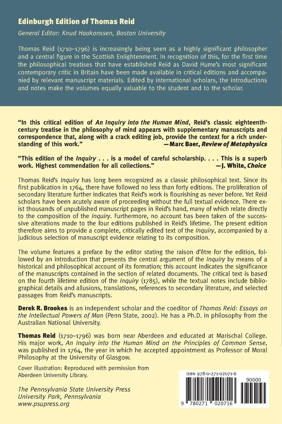 Rückseite: 9780271020716 | Thomas Reid's An Inquiry into the Human Mind on the Principles of...