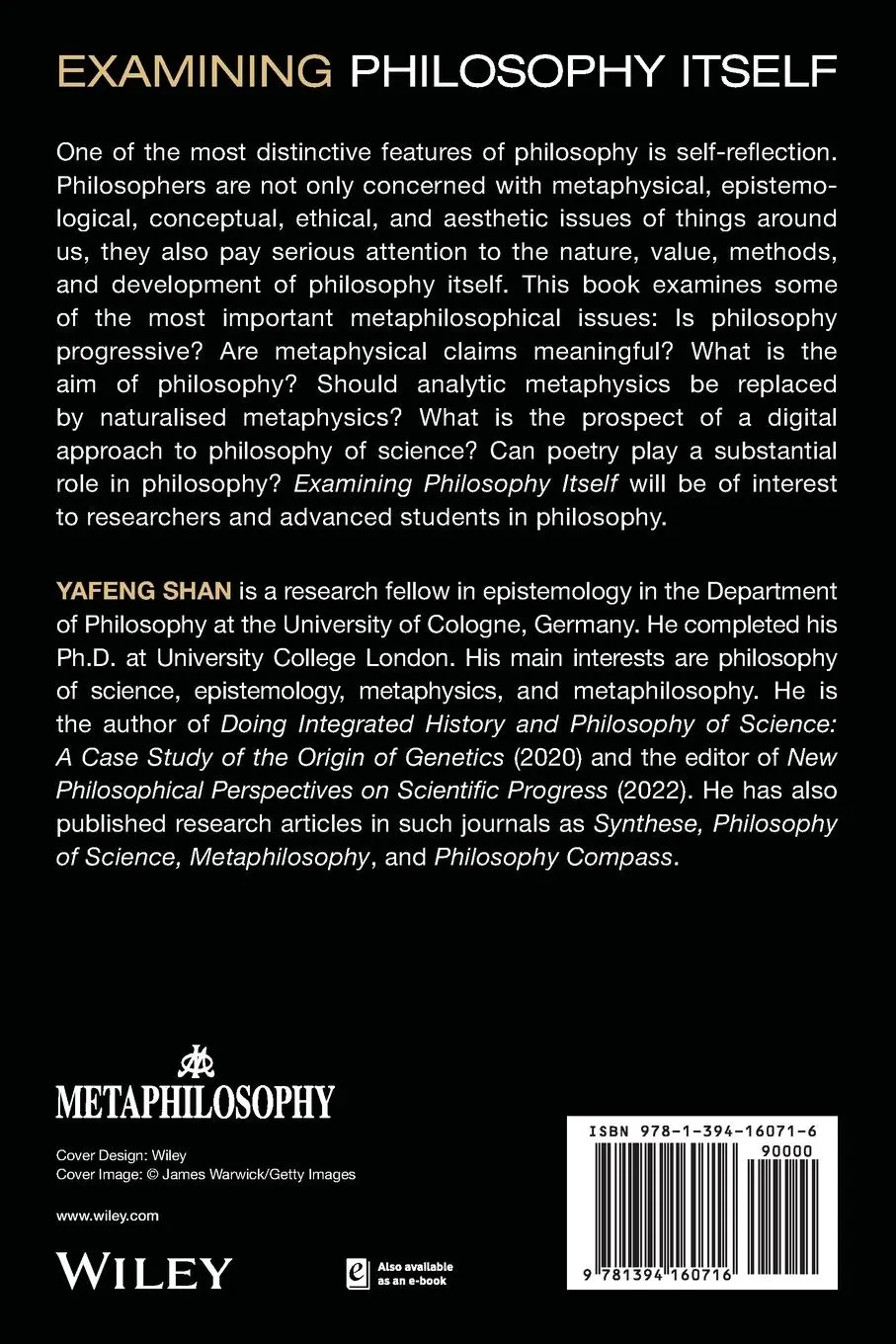 Rückseite: 9781394160716 | Examining Philosophy Itself | Yafeng Shan | Taschenbuch | 304 S.