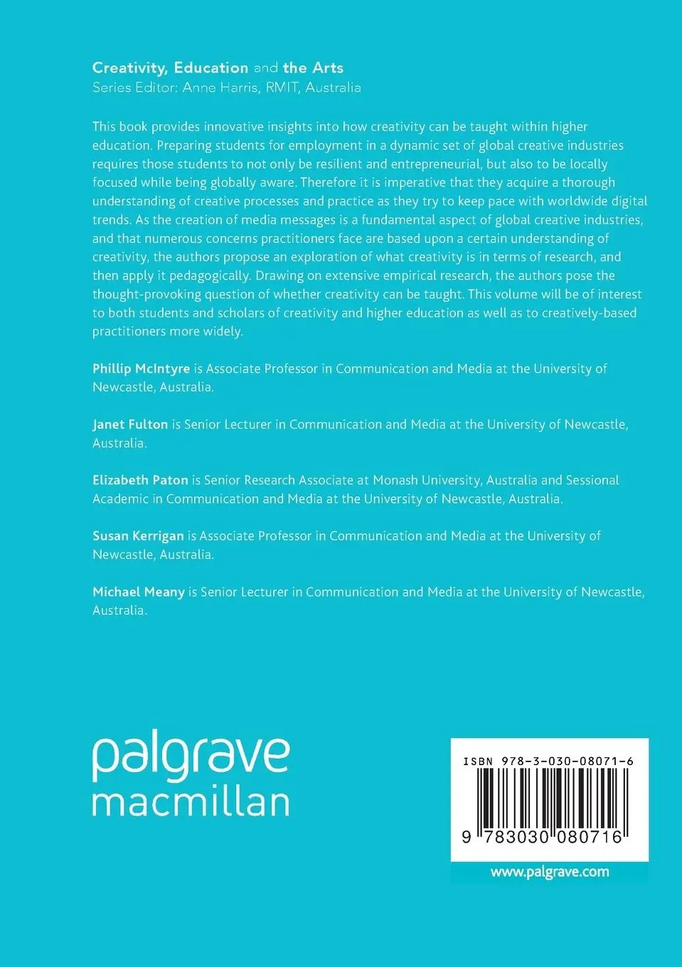 Rückseite: 9783030080716 | Educating for Creativity within Higher Education | McIntyre (u. a.)