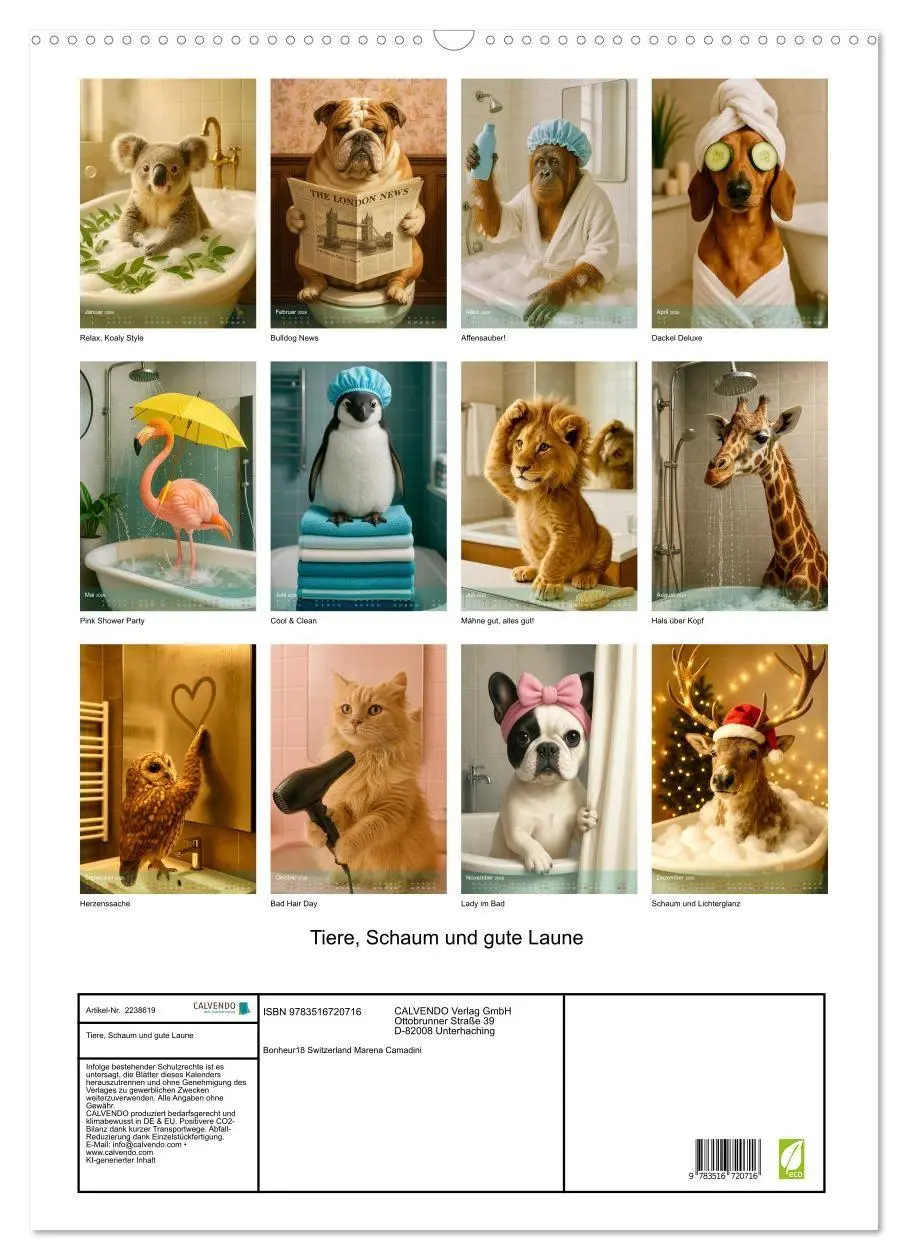 Bild: 9783516720716 | Tiere, Schaum und gute Laune (Wandkalender 2026 DIN A2 hoch),...